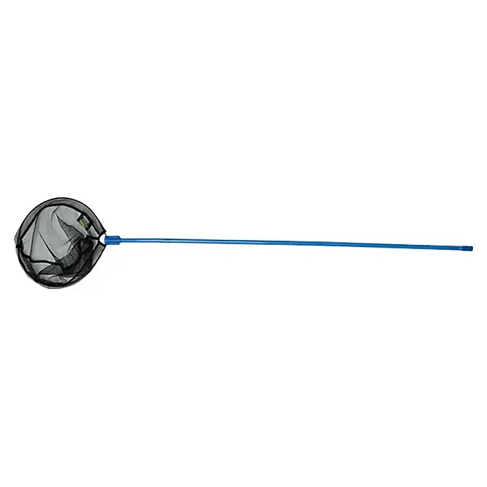 Westline Kinderkescher - 120 cm - Das Bild zeigt einen Kescher mit blauem Griff und schwarzem Netz, ein nützliches Werkzeug für Angler zum sicheren Landen von Fischen.