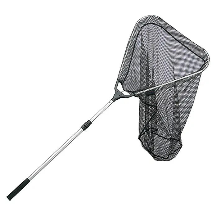 Westline Unterfangkescher - Länge: 2,5 m, Tiefe Netz: 60 cm, Maschenweite: 8 mm - Das Bild zeigt einen Kescher mit Teleskopstiel, der zum Angeln verwendet wird. Er hat ein schwarzes Netz und einen silberfarbenen Griff.