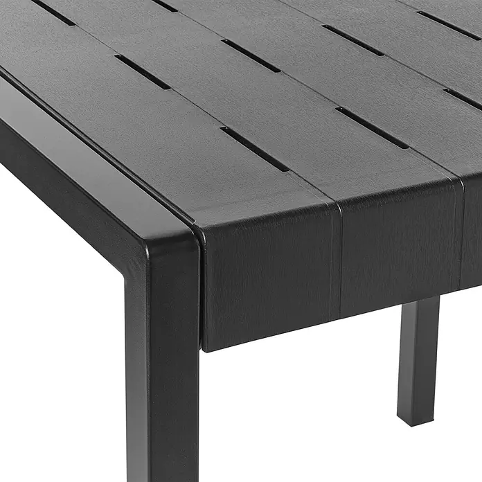 Esstisch BARTICA in Schwarz - (W) 84 x (H) 76 x - L - Dunkelgrauer Lamellentisch mit Holzmaserung und dunklen Beinen.