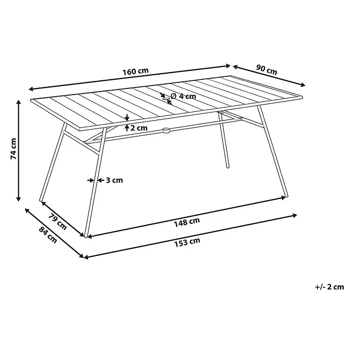 Esstisch TERENZO in Grün - (W) 90 x (H) 74 x - L - Rechteckiger Gartentisch mit Lattenplatte und Maßen.