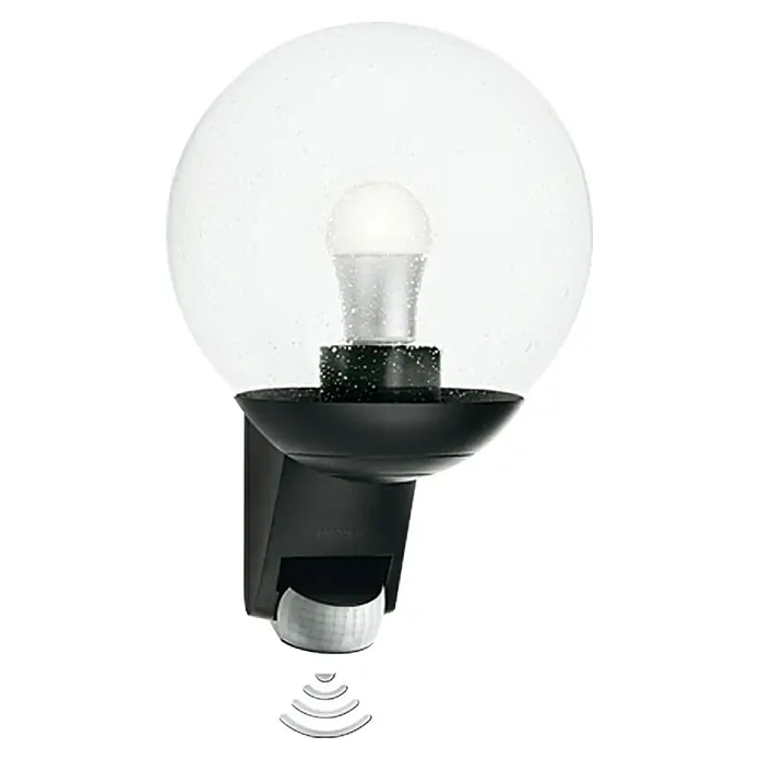 Steinel Sensor-Außenleuchte L 585 S schwarz - 60 W, 22,8 x 21,5 x 30,7 cm, Schwarz, IP44 - Eine moderne Außenleuchte mit Bewegungsmelder und kugelförmigem Lampenschirm. Ideal für den Eingangsbereich.