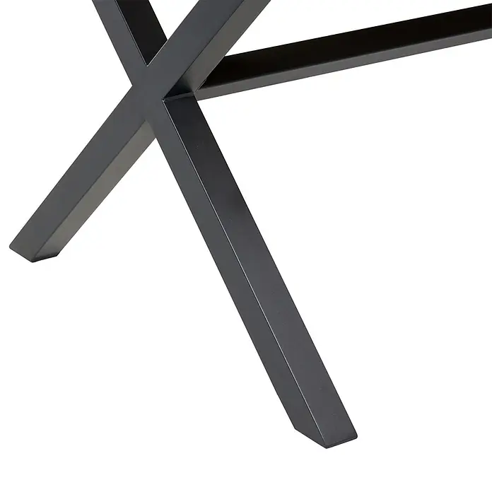 Esstisch TIANO in Braun/Schwarz - (W) 90 x (H) 73 x - L - X-förmige dunkelgraue Metalltischbeine mit matter Oberfläche.