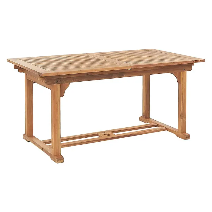 Esstisch JAVA in Braun - (W) 90 x (H) 74 x - L - Brauner ausziehbarer Gartentisch aus Holz mit Lattenplatte.