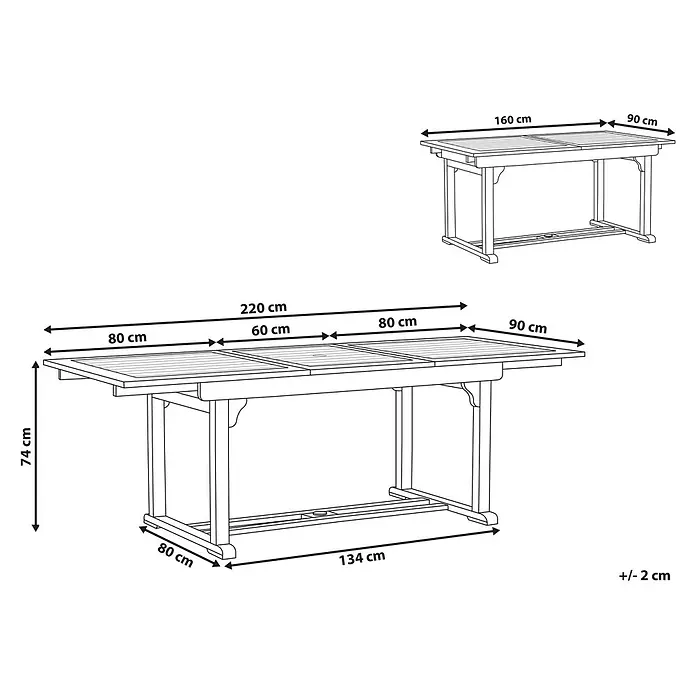 Esstisch JAVA in Braun - (W) 90 x (H) 74 x - L - Ausziehbarer Esstisch mit Maßen: kompakt (160x90cm) und ausgezogen (220x90cm), Höhe 74cm.