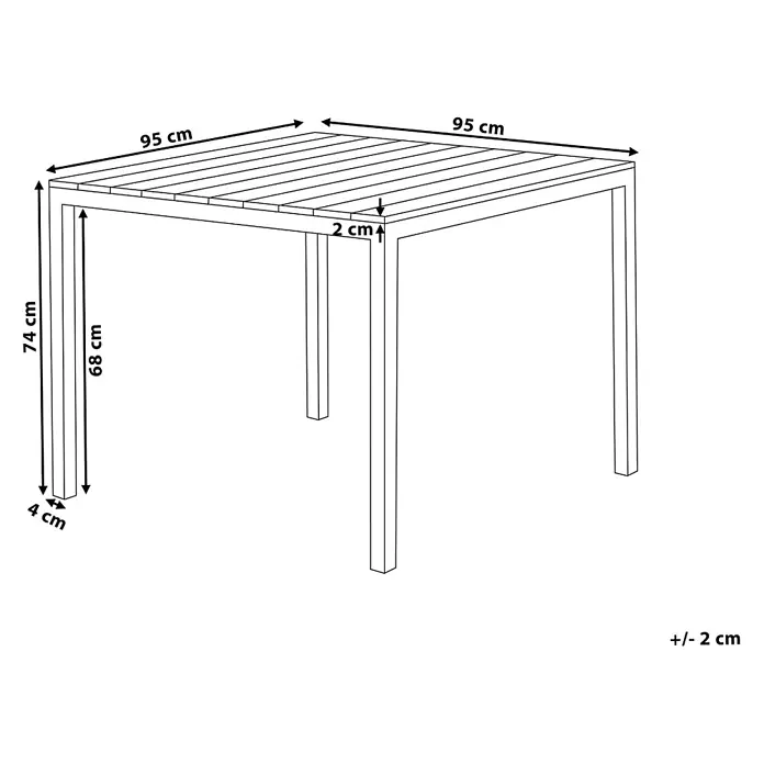 Esstisch PRATO in Beige/Weiß - (W) 95 x (H) 74 x - L - Rechteckiger Tisch mit Lattenplatte, 95x95 cm, 74 cm Gesamthöhe, 68 cm Beinfreiheit, und 4 cm dicke Beine.