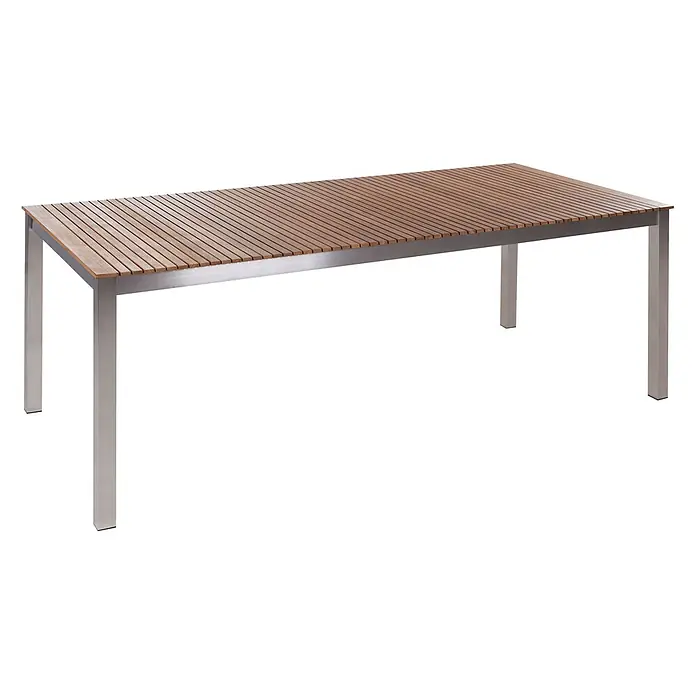 Esstisch VIAREGGIO in Braun/Silber - (W) 90 x (H) 75 x - L - Rechteckiger Tisch mit Lattenrost aus Holz und silbernem Metallrahmen und -beinen.