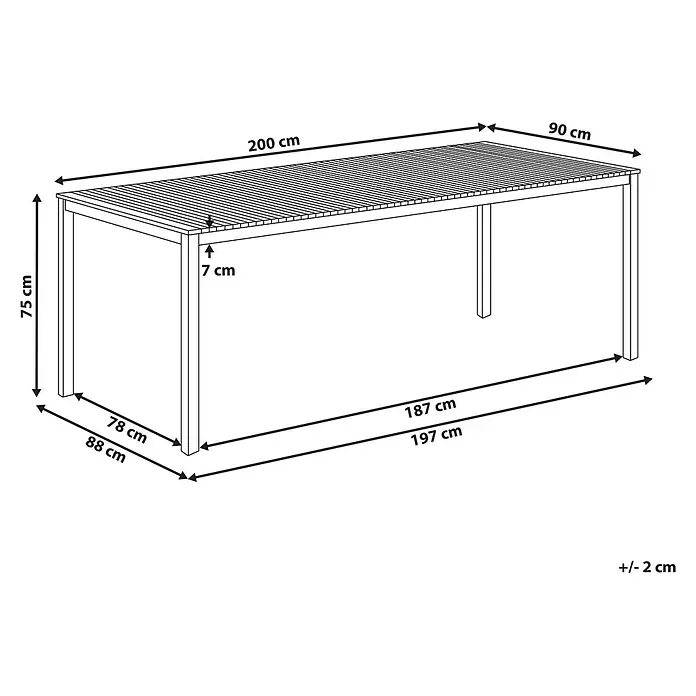 Esstisch VIAREGGIO in Braun/Silber - (W) 90 x (H) 75 x - L - Rechteckiger Latten-Tisch, 200 cm lang, 90 cm breit und 75 cm hoch.