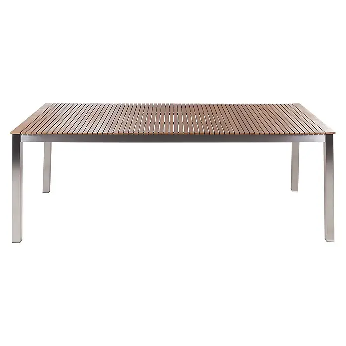 Esstisch VIAREGGIO in Braun/Silber - (W) 90 x (H) 75 x - L - Rechteckiger Outdoor-Tisch mit Holzlattenplatte und silbernem Metallgestell.