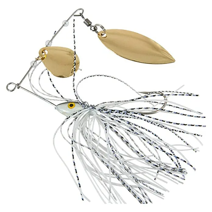 Westline Spinnerbait - WT, 24 g, 3D-Augen - Spinnerbait-Angelköder mit goldenem Spinnerblatt, weißem und silbernem Rock und Haken. Ideal zum Raubfischangeln.