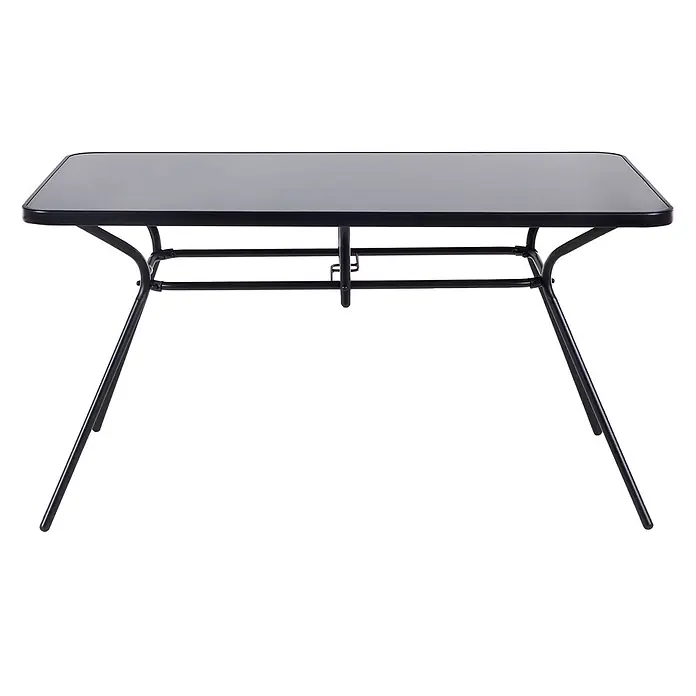 Esstisch LIVO in Schwarz - (W) 80 x (H) 73 x - L - Moderner rechteckiger Tisch mit schwarzem Metallgestell und dunkler Glasplatte.