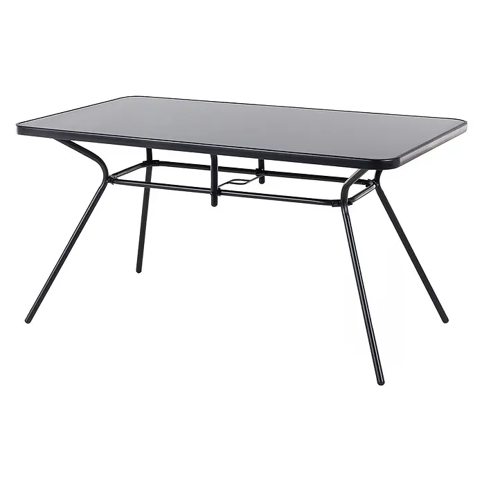 Esstisch LIVO in Schwarz - (W) 80 x (H) 73 x - L - Rechteckiger Gartentisch mit dunkelgrauer Tischplatte und schwarzem Metallgestell.