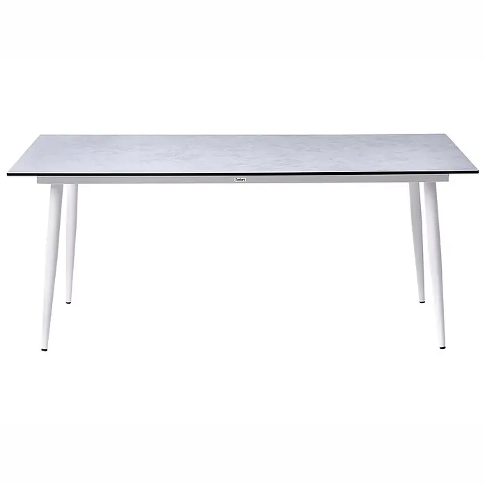 Esstisch TOLENTINO in Grau/Weiß - (W) 90 x (H) 75 x - L - Rechteckiger Esstisch mit grauer Betonoptik-Tischplatte und weißen konischen Beinen.