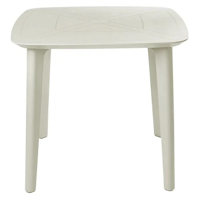 Esstisch SORICO in Beige - (W) 86 x (H) 77 x - L - Hellbeiger Kunststofftisch mit dezentem geometrischem Muster auf der abgerundeten Platte.