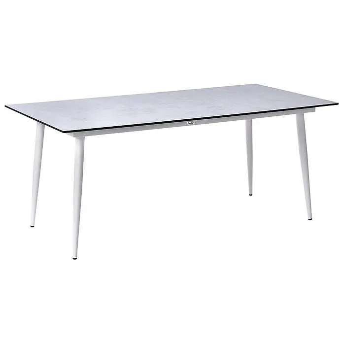 Esstisch TOLENTINO in Grau/Weiß - (W) 90 x (H) 75 x - L - Rechteckiger Esstisch mit hellgrauer Platte und weißen, sich verjüngenden Beinen. Modernes Design.