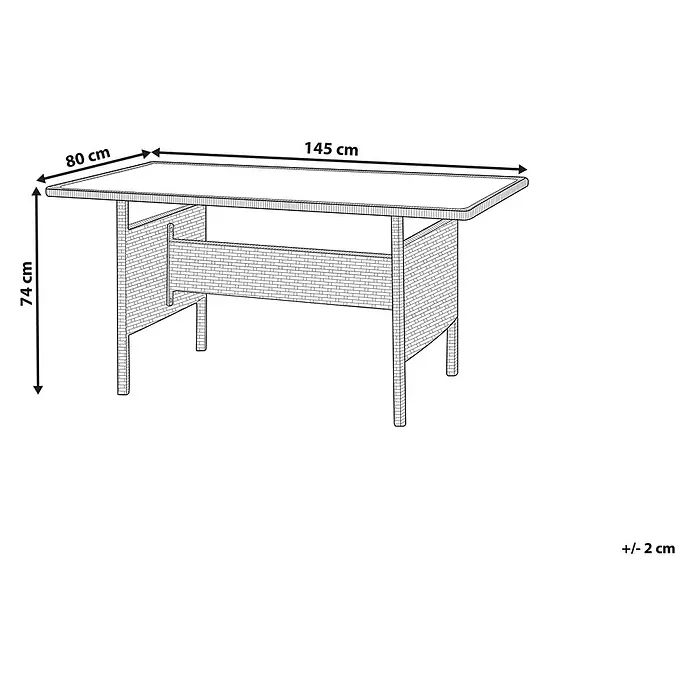 Esstisch VITERBO in Grau - (W) 80 x (H) 74 x - L - Rechteckiger Tisch (145x80x74 cm) mit geflochtenem Untergestell und glatter Platte.