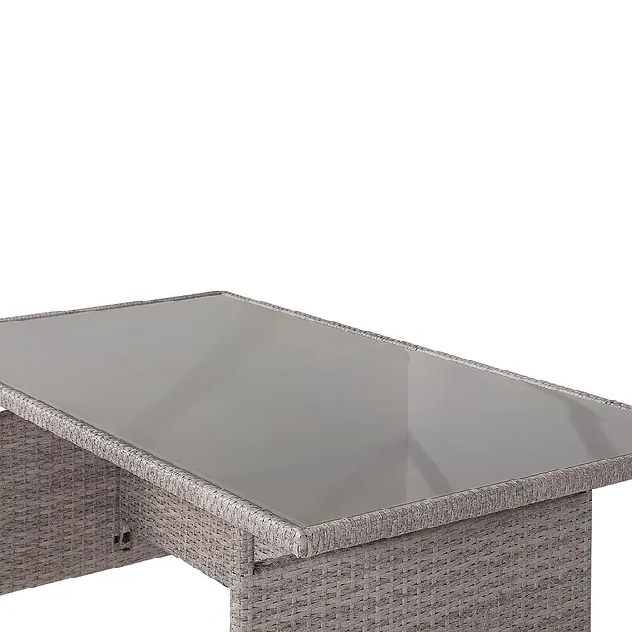 Esstisch VITERBO in Grau - (W) 80 x (H) 74 x - L - Grauer Polyrattan-Gartentisch mit rechteckiger Glasplatte.