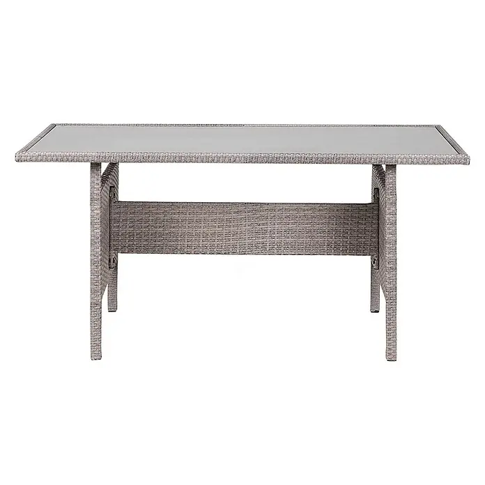 Esstisch VITERBO in Grau - (W) 80 x (H) 74 x - L - Rechteckiger Outdoor-Esstisch mit grauem Rattangeflecht und Glasplatte.