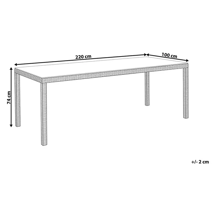 Esstisch ITALY in Weiß - (W) 100 x (H) 74 x - L - Rechteckiger Gartentisch mit strukturierter Umrandung, 220x100x74 cm.