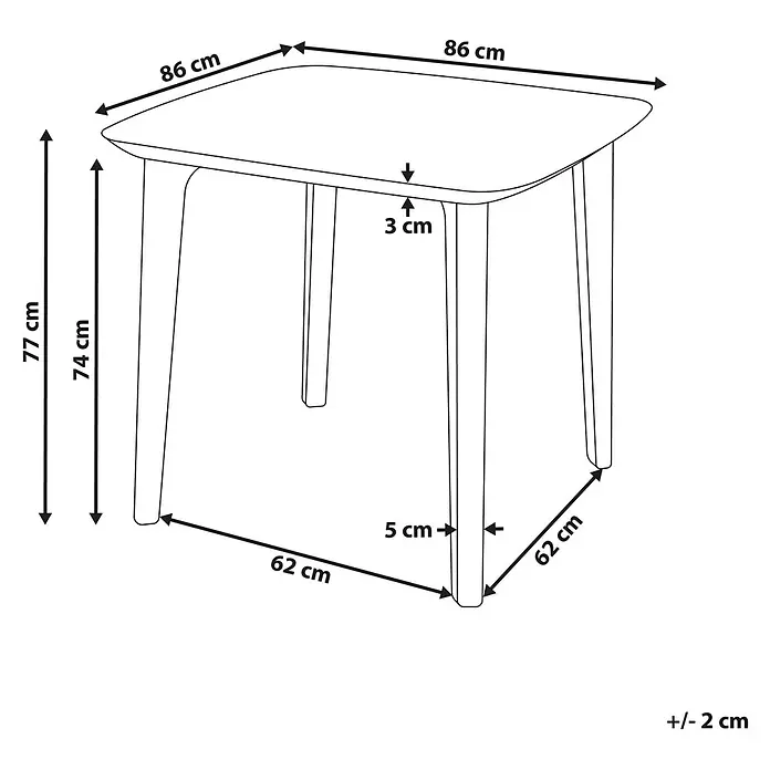 Esstisch SORICO in Grau - (W) 86 x (H) 77 x - L - Quadratischer Tisch, 86x86 cm Platte, 77 cm Gesamthöhe, Beine 62x62 cm an der Basis. 3 cm dicke Tischplatte.