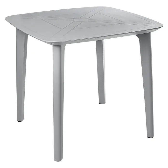 Esstisch SORICO in Grau - (W) 86 x (H) 77 x - L - Hellgrauer quadratischer Kunststofftisch mit geometrischem Muster auf der Oberfläche.