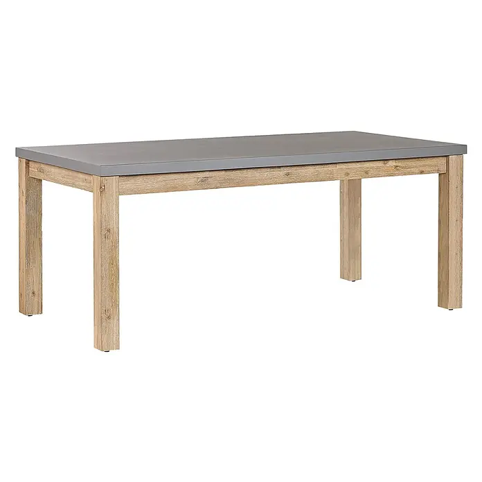 Esstisch OSTUNI in Grau/Braun - (W) 90 x (H) 75 x - L - Rechteckiger Tisch mit glatter grauer Platte und hellen Holzbeinen.