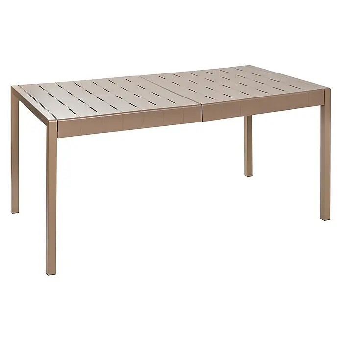 Esstisch BARTICA in Braun - (W) 84 x (H) 76 x - L - Rechteckiger beiger Outdoor-Esstisch mit zweiteiliger Lamellenplatte und quadratischen Beinen.