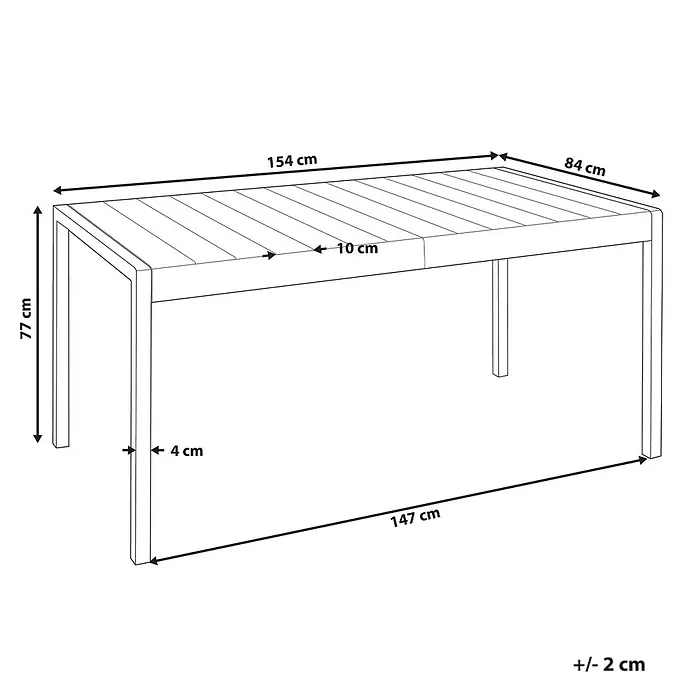 Esstisch BARTICA in Braun - (W) 84 x (H) 76 x - L - Technische Zeichnung eines rechteckigen Tisches mit Abmessungen: 154 cm Länge, 84 cm Breite, 77 cm Höhe.