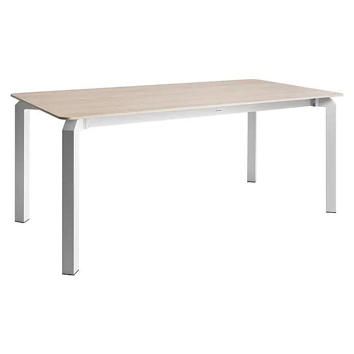Esstisch FELETTO in Beige/Weiß - (W) 90 x (H) 76 x - L - Rechteckiger Tisch mit heller Holzoptik-Platte und weißen Metallbeinen.