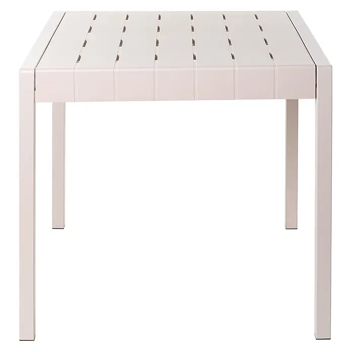 Esstisch BARTICA in Beige - (W) 84 x (H) 77 x - L - Hellbeiger Gartentisch mit Lamellen und robustem Gestell.