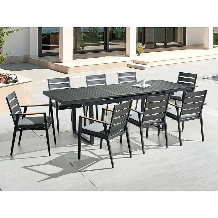 17-tlg Gartentisch Set VALCANETTO/TAVIANO in Schwarz/Grau/Braun - 