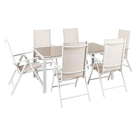 7-tlg Gartentisch Set CATANIA in Beige/Weiß