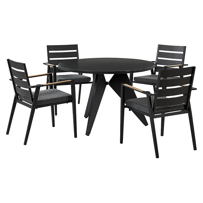 9-tlg Gartentisch Set OLMETTO/TAVIANO in Schwarz/Grau/Braun - 