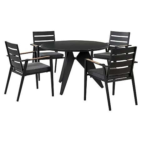 9-tlg Gartentisch Set OLMETTO/TAVIANO in Schwarz/Grau/Braun