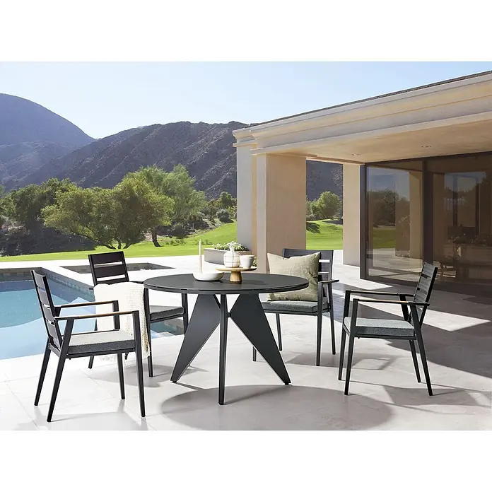 9-tlg Gartentisch Set OLMETTO/TAVIANO in Schwarz/Grau/Braun - 