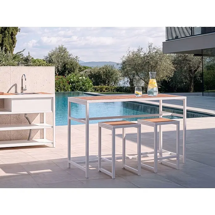 3-tlg Gartentisch Set AVETRANA in Weiß/Braun - 