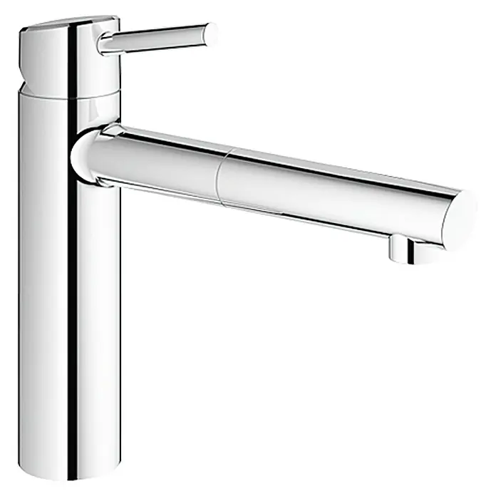 Grohe Concetto Spültischarmatur - Chrom, Glänzend, Ausziehbar - Ein glänzender, moderner Wasserhahn mit einem schlanken, zylindrischen Design und einem minimalistischen Hebel.