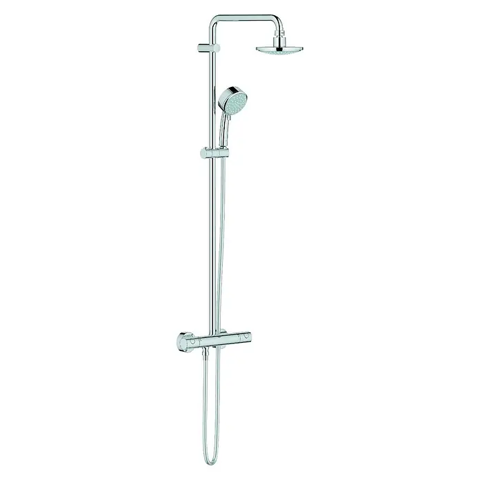 Grohe Tempesta Duschsystem - Mit Thermostatarmatur, Lochabstand: 101,6 cm, Anzahl Strahlarten: 2 Stk., Chrom - Duschsystem mit Kopf- und Handbrause. Das verchromte Duschsystem bietet eine komfortable und stilvolle Lösung für jedes Badezimmer.