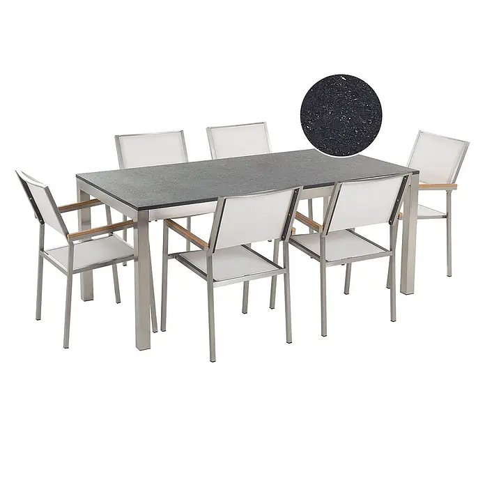 7-tlg Gartentisch Set GROSSETO in Weiß/Schwarz/Silber online kaufen bei BAUHAUS