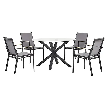 5-tlg Gartentisch Set MALETTO/BUSSETO in Schwarz/Transparent/Braun