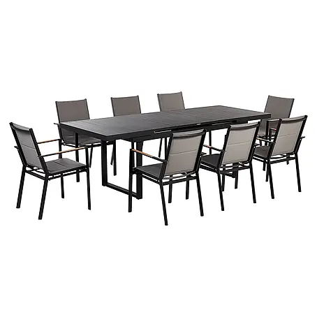 9-tlg Gartentisch Set VALCANETTO/BUSSETO in Schwarz/Grau