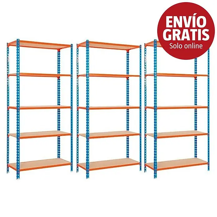 Simonrack Maderclick Estantería para cargas pesadas Plus - L x An x Al: 50 x 100 x 200 cm, Azul/Naranja, 3 ud. - Imagen de campaña
