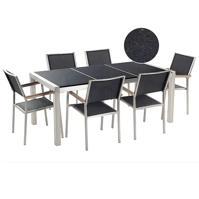 7-tlg Gartentisch Set GROSSETO in Schwarz/Silber online kaufen bei BAUHAUS