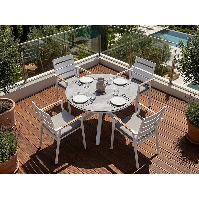 9-tlg Gartentisch Set MALETTO/TAVIANO in Weiß/Grau/Braun - 