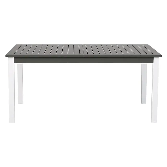 13-tlg Gartentisch Set PANCOLE in Grau/Weiß -  - Rechteckiger Tisch mit dunkelgrauer Lattenplatte und weißen Beinen.