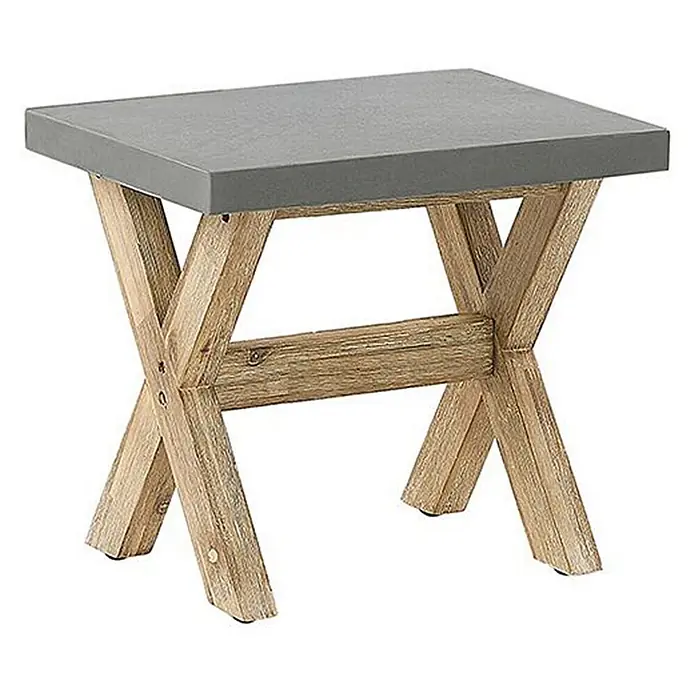7-tlg Gartentisch Set OLBIA in Grau/Braun -  - Beistelltisch mit grauer Platte und X-förmigen Holzbeinen.