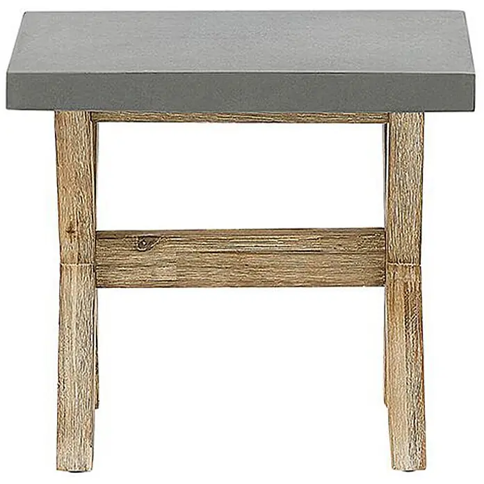 7-tlg Gartentisch Set OLBIA in Grau/Braun -  - Kleiner Tisch mit rechteckiger grauer Platte und rustikalen Holzbeinen, mit Querstrebe.