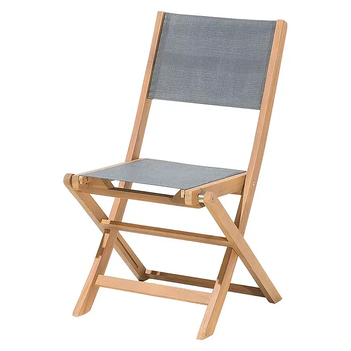 9-tlg Gartentisch Set CESANA in Braun/Grau -  - Klappstuhl aus Holz mit grauem Stoffbezug für Sitz und Rückenlehne.