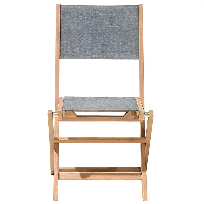 9-tlg Gartentisch Set CESANA in Braun/Grau -  - Klappstuhl aus Holz mit Sitz und Rückenlehne aus grauem Netzstoff.
