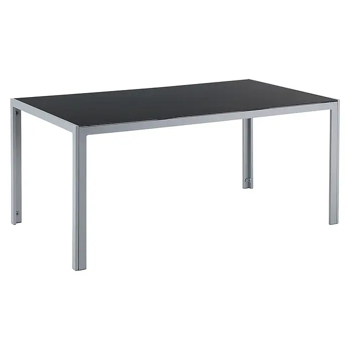7-tlg Gartentisch Set CATANIA in Schwarz/Silber -  - Rechteckiger Tisch mit dunkler Glasplatte und silbernem Metallgestell.