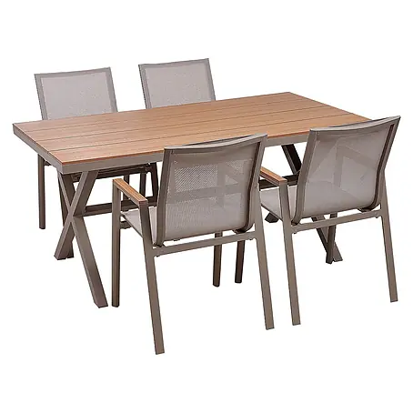 5-tlg Gartentisch Set TIANO in Braun/Grau